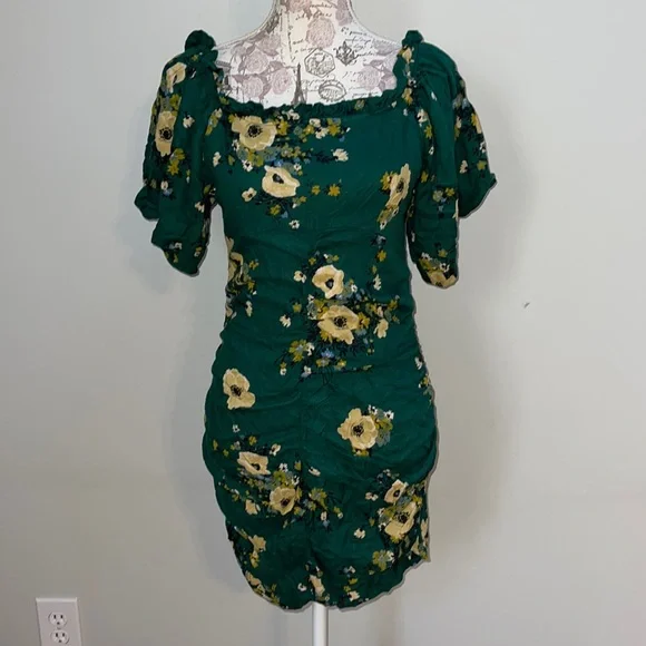urban outfitters green floral dress Green Floral Square Neckline Pleated Dress – Gabi Swimwear main image 1
